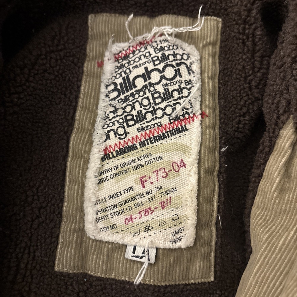 Y2K Billabong Jacket Beige Corduroy Zip Bomber Sherpa Lined Men's Large - Picture 6 of 10